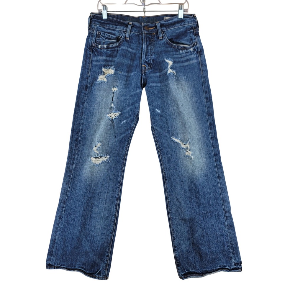 Hollister Hermosa Low Rise Boot Jeans Mens 32x30 Blue Distressed Button VTG Y2K
